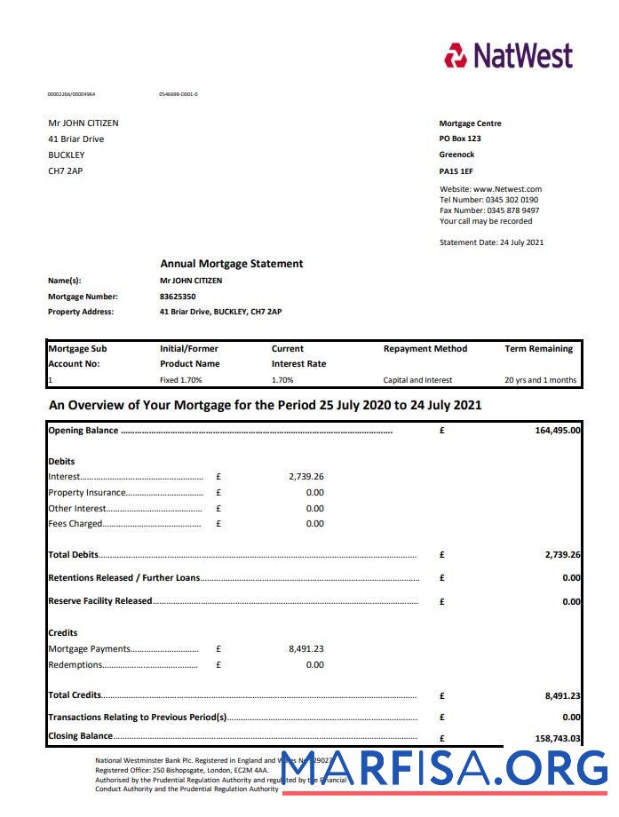 Realistic United Kingdom NatWest bank statement excel sample